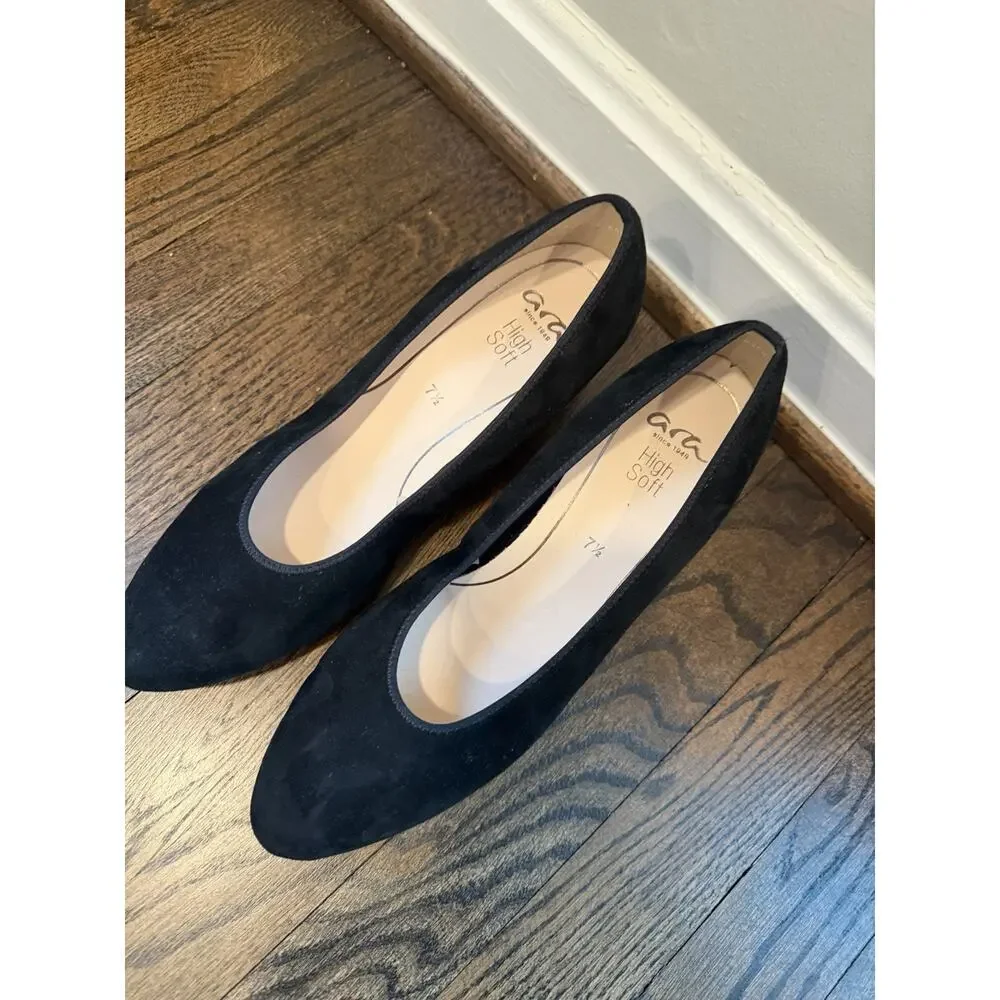 Ara Black Block Heel Pumps Suede size US Sz 10 style NEW